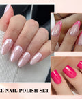 HEMA Free Gel Polish Kit Two Pack 18 Ml Light Pink And Hot Pink With Chrome Nail Powder For French Tip Manicure; DIY UV Cure