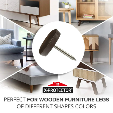 1 Inch Nail-On Chair Glides 40 Pieces Brown Floor Protectors displayed among various wooden furniture legs