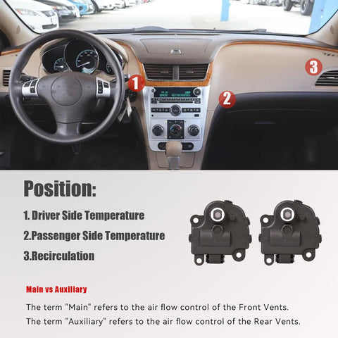 Chevy Impala HVAC air door actuator heater blend door levers direct replacement drop in 2004 to 2013 2 pack dashboard view