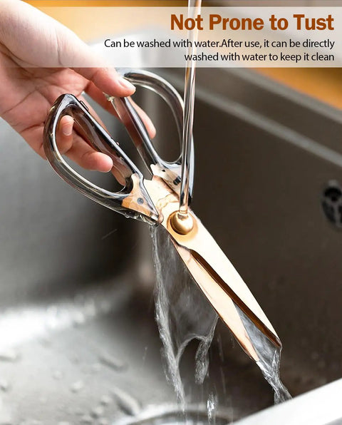 All Purpose Kitchen Scissors And Shears For Meat And Poultry, Stainless Steel With Acrylic Handle, Comfort Grip, Heavy Duty Utility Kitchen Scissors For Everyday Cooking And Prep Work, rinsed under faucet