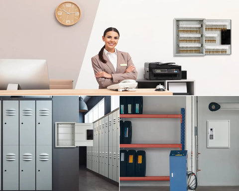 110 Key Steel Safe Cabinet With Digital Lock for wall mount key storage in office and industrial settings, light gray finish.