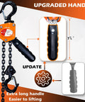 YATOINTO mini lever chain hoist, orange housing and black handle, 1/4-ton capacity, 10 ft chain, two heavy-duty hooks
