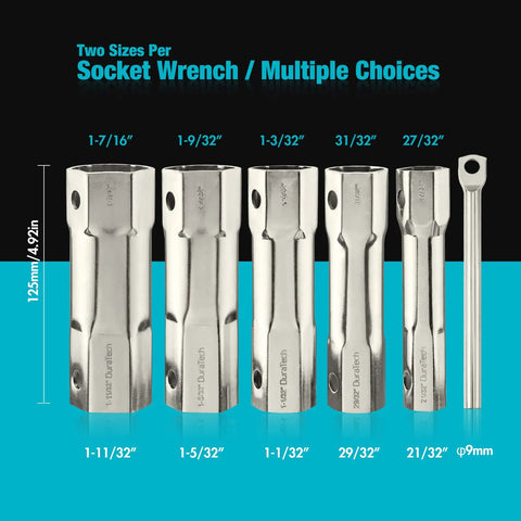 Shower Valve Socket Wrench Set With Bar Handle For Tub And Shower Valve Removal, 5-Piece SAE Kit with multiple sizes by Duratech