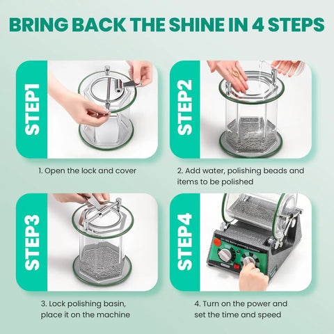 Instructions for using Barrel Polishing Machine for Jewelry and Small Parts, 3 Kg 6.6 Lb Tumbler With 5 Stage Speed Control.
