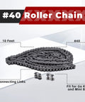 40 Roller Chain, 10 Feet, With Two Connecting Links, Built To Last For Go Karts And Mini Bikes, Carbon Steel
