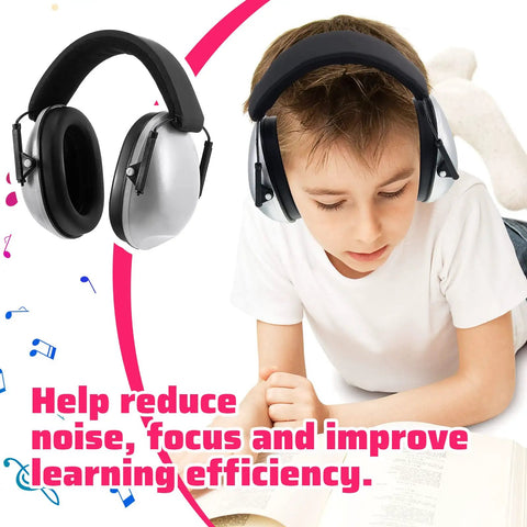 Child studying with 12 Pack Kids And Adults Earmuffs For Noise Canceling 27 Decibels Ear Protection, improving focus and learning.