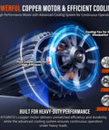 Copper motor with cooling fan for efficient cooling in heavy duty applications, showing 120V, 700W, and 3500 RPM specifications.