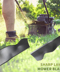 Replacement 2105200317A 21 Inch Mower Blades For Hyper Tough Murray Blackmax Walk Behind Mower, displayed with grass clippings.
