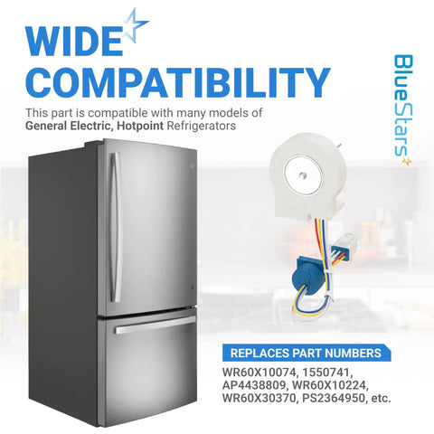 Evaporator Fan Motor Replacement For GE Hotpoint Refrigerators Plug And Play Direct Fit Replaces AP4438809 WR60X10224 WR60X10099