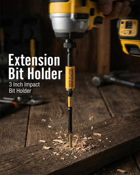 Impact drill with Ten Piece Pro Grade All In One Impact Screwdriver Bit Set with Magnetic Extension Holder drilling wood