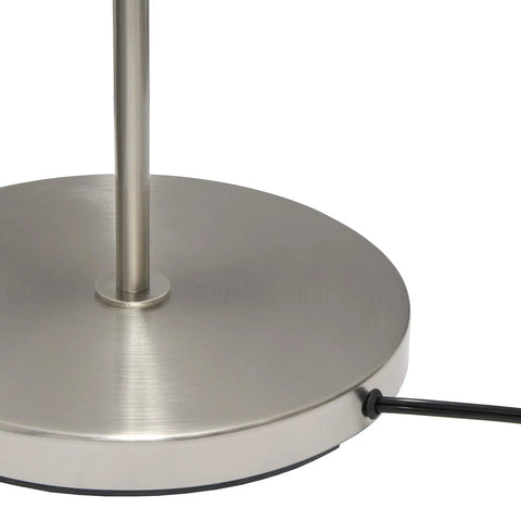 Base of Brushed Nickel Floor Lamp With White Fabric Drum Shade Tall 58 Inch Dope Modern Look Featuring A Foot Switch