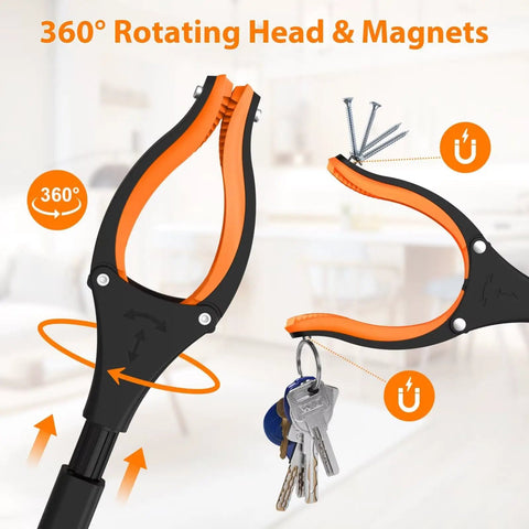 2-Pack 43-Inch Extra Long Grabber Reacher Tool With Foldable Design, 360-Degree Rotating Jaw, Magnetic Claw, 4-Inch Wide Grabber, Heavy-Duty Trash Picker For Seniors And Mobility Aids