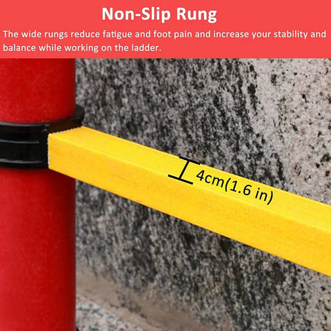 Close-up of the non-slip rung on the Beefed Up Non Conductive Fiberglass Telescoping Ladder For Electrical Work.