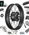 Beast 48V 1000W Rear Hub Electric Bike Conversion Kit For 20 And 26 Inch Fat Tire Bikes With PAS Sensor Optional Digital Display And Battery Fits 175mm Dropout Perfect For Snow And Beach Adventures; components laid out including hub motor, cables, battery, and display