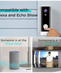 WiFi Video Doorbell Camera With 1080P HD Night Vision and Wide 166 Degree Field of View, app control, works with Alexa