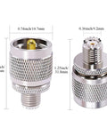 Two Pack PL259 To Mini UHF Coax Adapter Set, PL259 Male To Mini UHF SO239 Female RF Coax Connector, dimensions shown