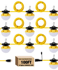 100Ft LED Construction String Lights IP65 Waterproof ETL Certified Daylight 5000K with 10 Bulbs and Hooks, coiled view