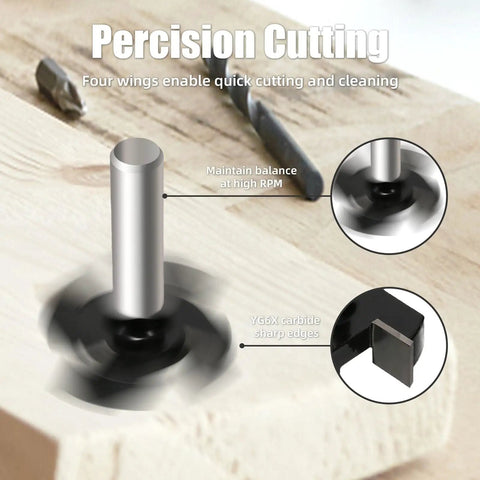Spoilboard Surfacing Router Bit 1/2 Inch Shank 2 Inch Diameter 4-Wing YG6X Carbide Rabbet Slot Cutter used on wood surface