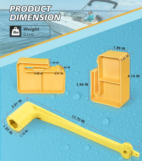 Pro Grade 1-1/16 Inch Boat Prop Wrench and Prop Stop Block Kit dimensions and weight details, yellow lightweight tools.