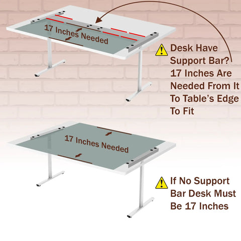 Built Like a Tank Heavy Duty Under Desk Drawer Slide Out fitting guide, showing 17 inches needed for desk installation.