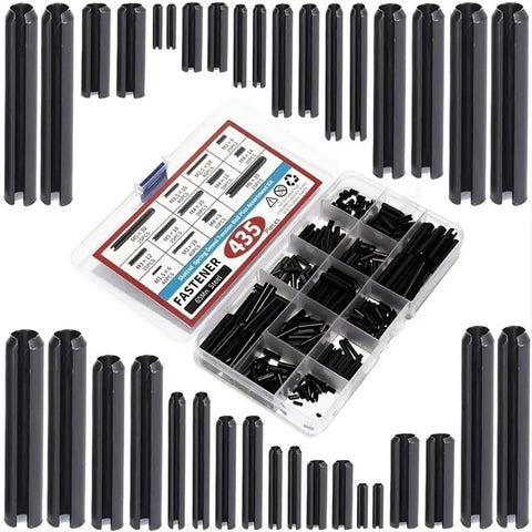 435 Piece Slotted Spring Roll Pin Set Black Oxide Finish For Machinery And Auto Repair Durable Dowel Kit in storage box