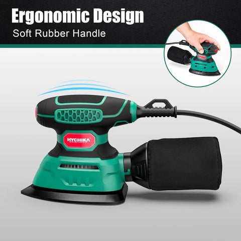 Detail Sander With Vacuum Attachment Easy Access For Tight Corners 13000 OPM Palm Sander 1 2 Amp With 12 Sandpapers Upgraded Dust Collection System Compact Design For Paint Removal And Fine Finish with ergonomic soft rubber handle and dust bag.