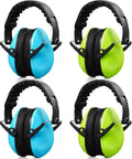 Four pairs of Three Pack Kids Ear Muffs Noise Canceling Headphones 26dB Adjustable Ear Protection in blue and green shown front view.