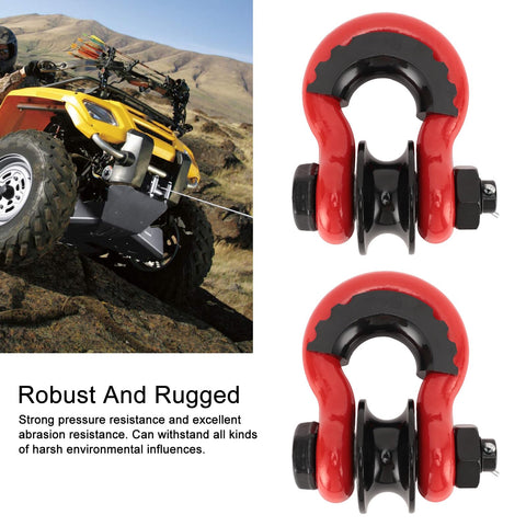 34 Inch Heavy Duty Off Road Recovery Shackle With Pulley 2 Pack, 18 Ton Load Capacity, Carbon Steel With Rubber Coating