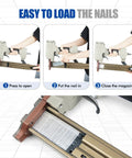 Steps to load nails in 14 Gauge Concrete Nailer Kit With 400 Concrete T Nails 3/4 to 1-1/2 Inch For Baseboards Pallets And More