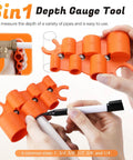 Four Piece Plumbing Tools Kit With Pipe Depth Gauge And Copper Deburring Reamer With HSS Blades Push Fit Disconnect Clip Multi Purpose Tool Set For Copper PVC PEX CPVC Pipes Ideal For Home DIY And Pro Handyman Use depth gauge in use.