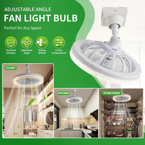 Ten Inch Screw In Ceiling Fan With Light Socket And Remote Controlled Dimmable Led Bulb Three Speeds in adjustable angle design for versatile use