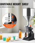 Easy Pull Down Manual Liquid Filler With 10 Liter Hopper And Adjustable 5 To 50 Ml Settings For Smooth Bottling Of Juice Shampoo Honey And Hobby Crafts Built Tough And Reliable with adjustable shelf and multiple containers.