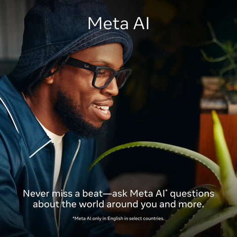 Man wearing Meta Gen 1 Skyler Smart AI Glasses for men and women with open-ear audio and Bluetooth.