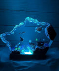 Multicolor Epoxy Resin Wood Lamp In Wave Shape, Handmade Ocean Themed LED Night Light with sea diver and turtle decor