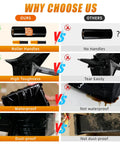 Comparison image of Heavy Duty Black Stretch Wrap 15 X 1000 Ft showing roller handles, high toughness, waterproof, and dust-proof features.