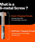 Self Tapping Screws For Metal Size Twelve By One Eighth Inch In 304 Stainless Steel Rustproof Built To Last Heavy Duty Hex Head Screws With Hardened Self Drilling Tip For Steel Bi Metal Fasteners Outdoor Ready For Roofing Solar Panel Installations diagram showing construction details