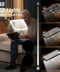 Man using Hands Free Floor Magnifier With Light And Stand For Reading And Close Work 9x6 Inch Clear View 48 LED Lights