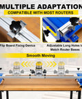 Router Sled for Woodworking with Adjustable XYZ Axis Slab Flattening Jig 53 Inch Width Capacity showing knob controls and rail setup
