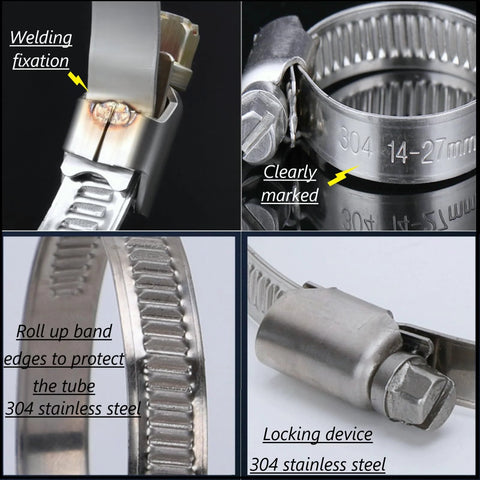 DAFU 15-pack high-pressure hose clamps, 304 stainless steel band, adjustable worm-gear fits 5/9 to 1-1/10 in