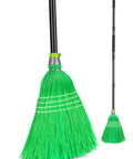 Heavy Duty Outdoor Broom With Super Stiff Bristles Commercial Yard Sweep For Leaves And Debris Garage Cleanout Tool, green bristle head