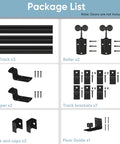 Package contents of Beefed Up Heavy Duty Exterior Barn Door Hardware Kit For Outdoor Use 12 Foot Box Rail Sliding Track System For One Door
