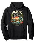Outrigger Canoe Sunset Hoodie For Ocean Lovers And Surf Fans Vintage Hawaiian Style Pullover Sweatshirt With Pacific Spirit