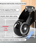 Diagram of 4-Pack 2-Inch Gate Wheels With Vertical Mount Anti-Sag Support For Dropping Wooden Doors And Furniture, illustrating dimensions and features.