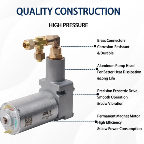 Dc Air Suspension Compressor Pump, Compact Low Profile Design With Brass Quick Connect Fittings, Delivers High Pressure Over 145 Psi For Air Ride Seats, Rv, Truck And Forklift Industrial Use Easy Install