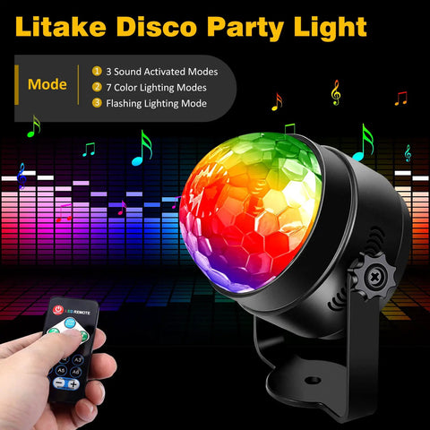 Disco Ball Party Lights With Remote Sound Activated RGB Seven Color Strobe DJ Lights For Home Parties Dance Rooms