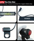 Close-up of Dirt Bike Light Bar Kit Plug And Play Seven Eighths Inch Handlebar Battery Powered Headlight components.