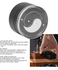 Heavy Duty 58 Millimeter Espresso Distribution Tool With Smooth Bearing Rotation Stainless Steel Needle coffee leveler being used.