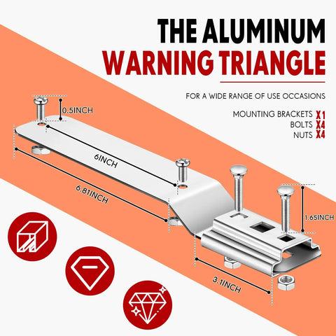 Mounting hardware for 14x16 Inch Aluminum Slow Moving Vehicle Sign With Mounting Bracket Reflective Triangle SMV Warning For Tractor Golf Cart ATV UTV Outdoor Use Weatherproof Up To 7 Years