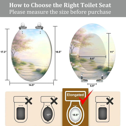Resin Toilet Seat Elongated for Bathroom with dimensions 14.5" x 18.5" featuring a scenic design.