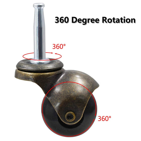 Vintage Ball Caster Wheels Set Of Four With Antique Copper Gold Finish For Furniture Replacement Sockets Included 5/16 X 1-1/2 Inch Mounting Stem 8X38mm